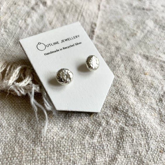 Nugget Solid Round Textured Stud Earrings in Recycled 925 Sterling Silver