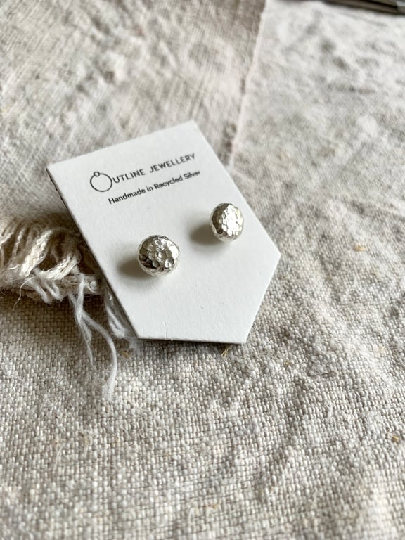 Nugget Solid Round Textured Stud Earrings in Recycled 925 Sterling Silver