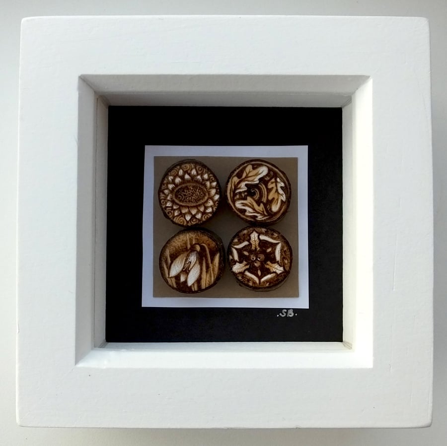 Seasons in Nature Pyrography Miniature Art Box Frame Spring Summer Autumn Winter