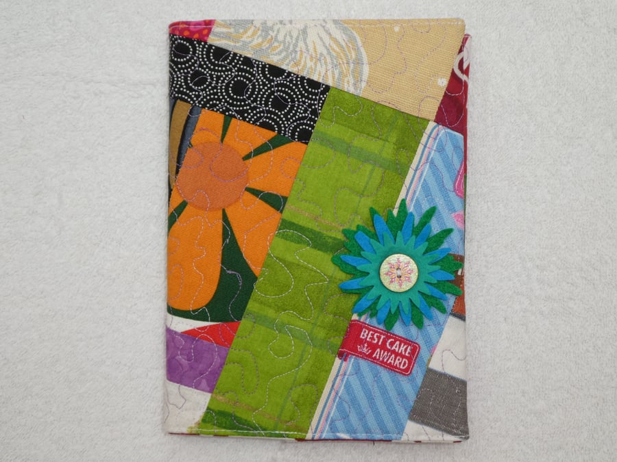 Notebook. A5 size. Lined Notepad with Quilted Crazy Patchwork Cover. GreenYellow