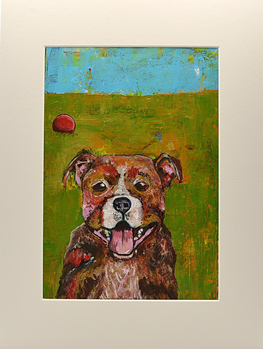 Original Painting of a Dog Looking For The Ball