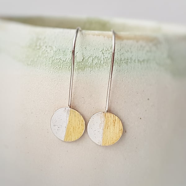  Silver and 24ct Gold round Drop Earrings with nature inspired texture 