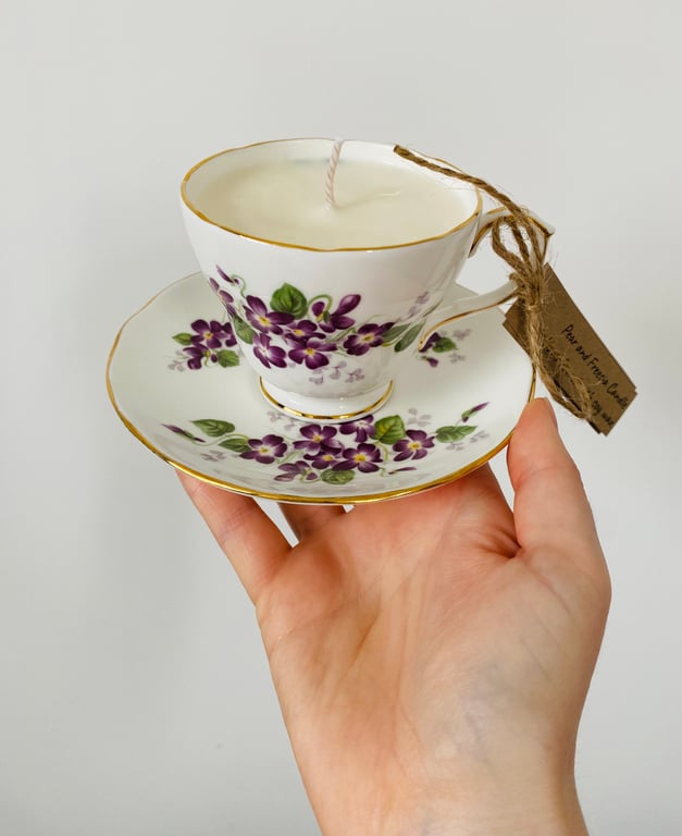 Pear and Freesia Tea Cup Candle with Saucer