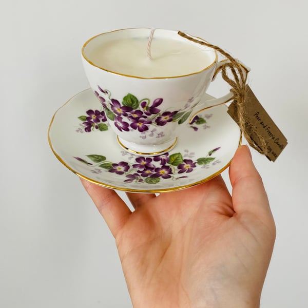 Pear and Freesia Tea Cup Candle with Saucer