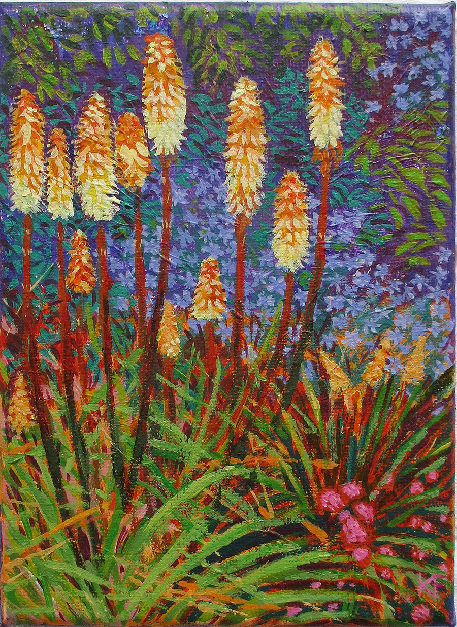 Summer Garden - Original Acrylic Painting on Canvas 5 inches x 6.7 inches