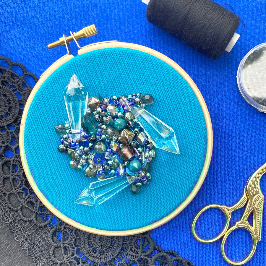 Blue & clear glass beaded hoop