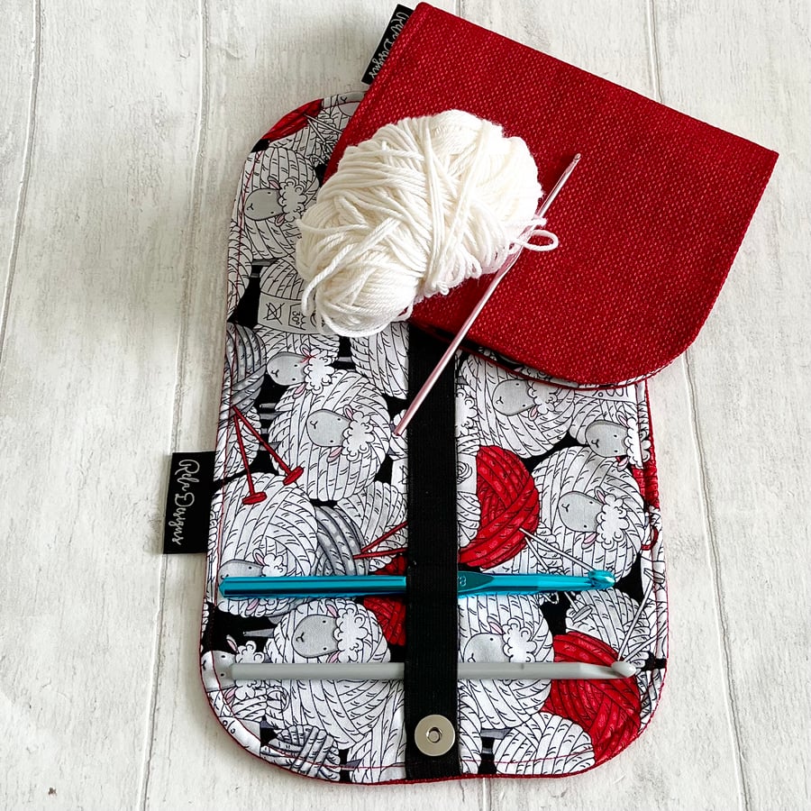 Crochet hook case, sheep and wool