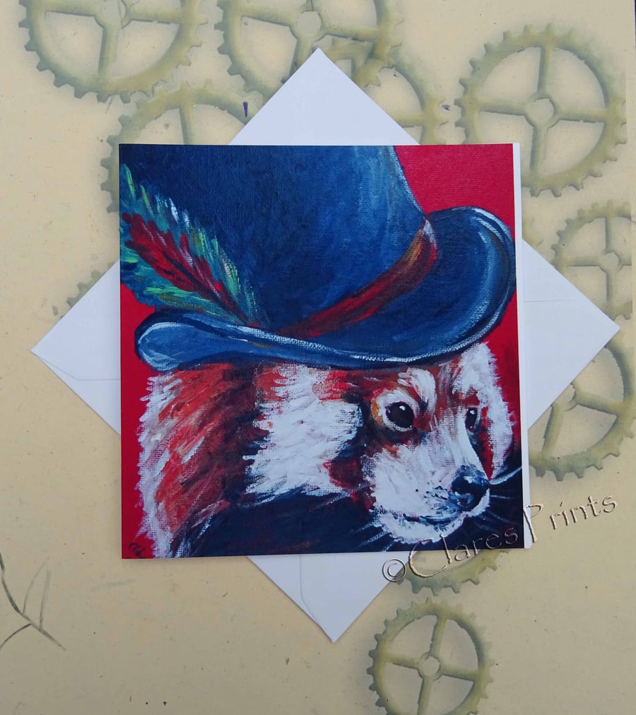 Steampunk Red Panda Art Greeting Card From my Original Painting