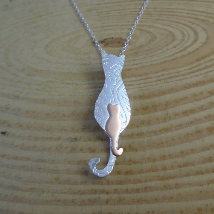 Sterling Silver and Copper Two Cats Necklace