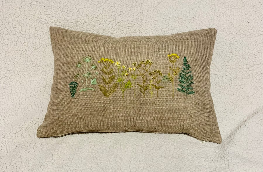 Wild grasses hand embroidered cushion