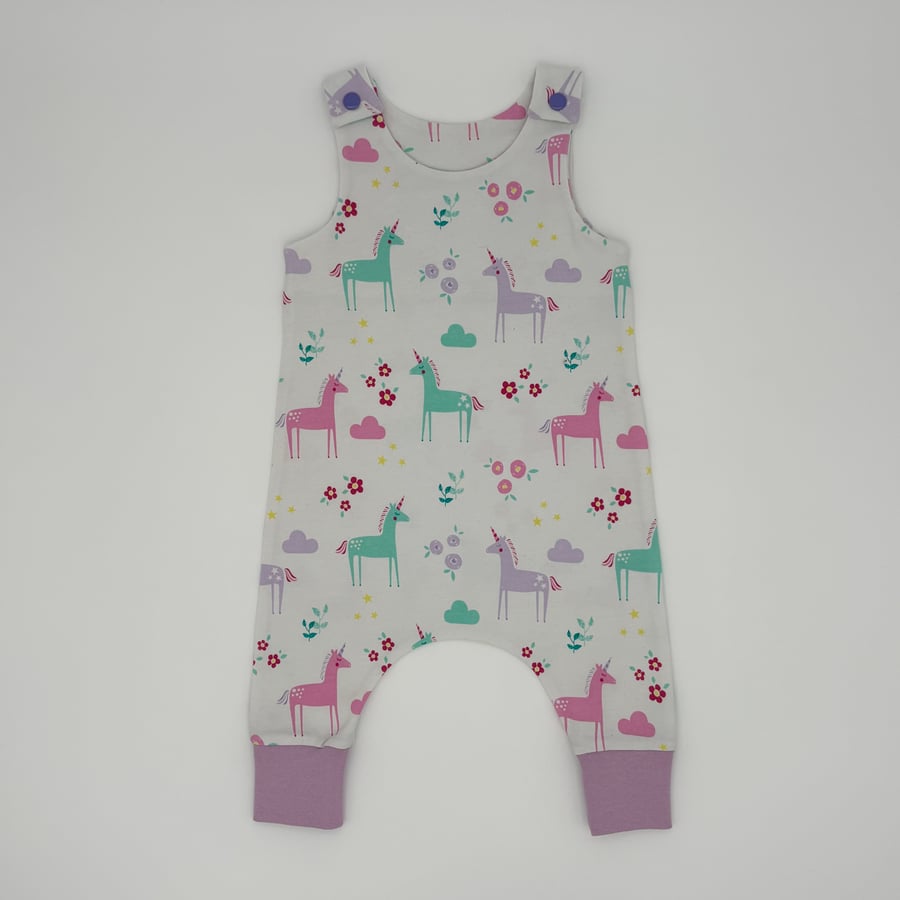 Pastel Unicorn and flowers handmade dungarees (various sizes) Baby and Children'