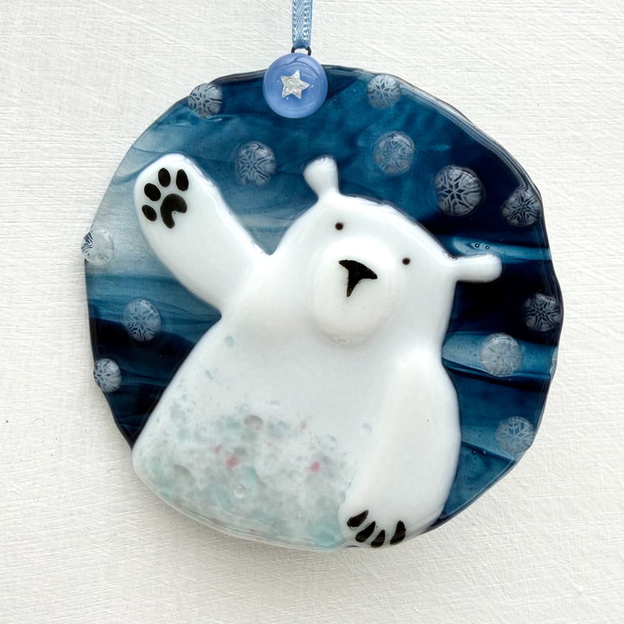 Fused Glass Polar Bear Decoration