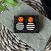 Orange and Black n White Stripe Double Circle Earrings