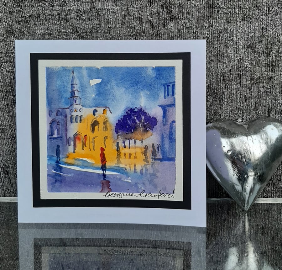 Handpainted Blank Card. Handmade. Letterbox Gift.  Evening Sunset Stroll.