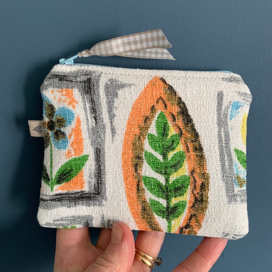 Vintage barkcloth coin purse