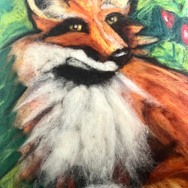 Fox Wool Painting original needle felt artwork, Wall hanging 