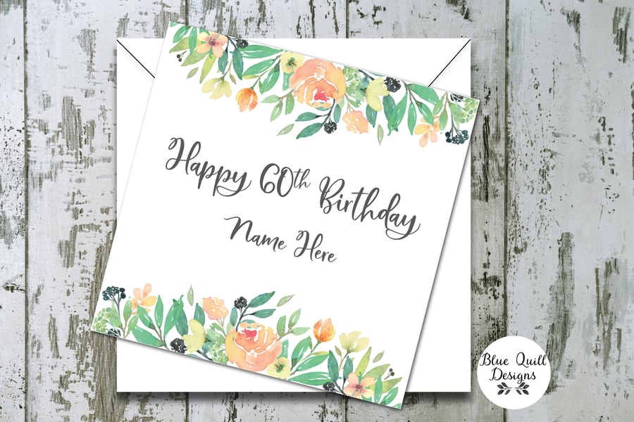 Personalised Birthday Card - Tuscan Summer Watercolour Flowers