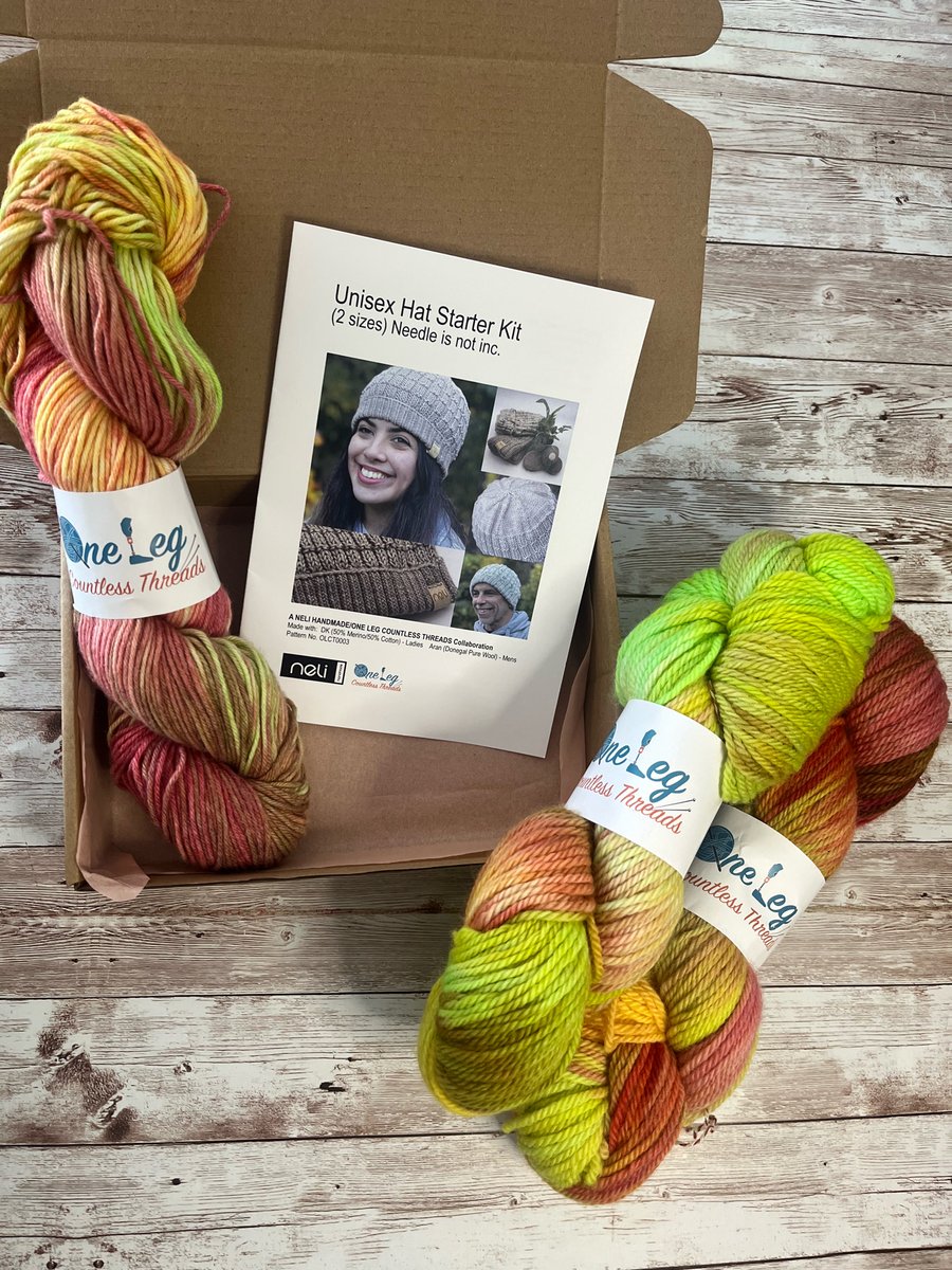 Hat knitting kit with one skein of hand dyed yarn