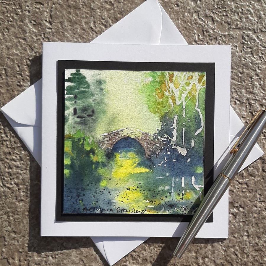 Handpainted Blank Card. Shady Stream. The Card That's Also a Keepsake Gift