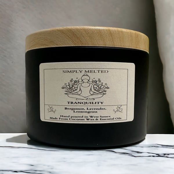 Tranquility Natural Aromatherapy Candle, Bergamot Lavender Lemongrass 
