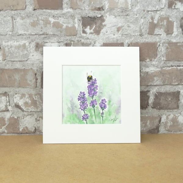 Lavender Bumble bee Watercolour Painting Floral Art