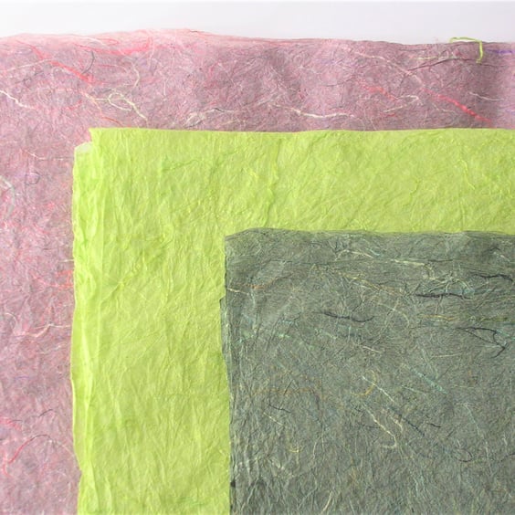 Textured, natural, handmade mulberry fibres paper, rough deckled edge, 3 sheets