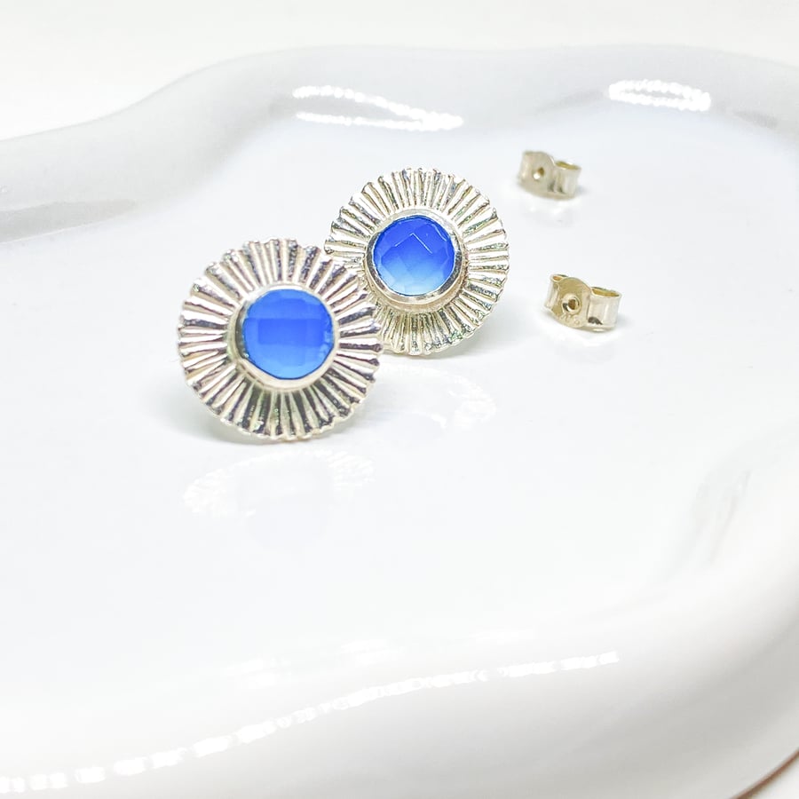 Chalcedony Flower Earring Studs