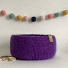 FELTED 'FUSSPOT'  BOWL , tray , desk tidy . Purple ( with button detail ) 