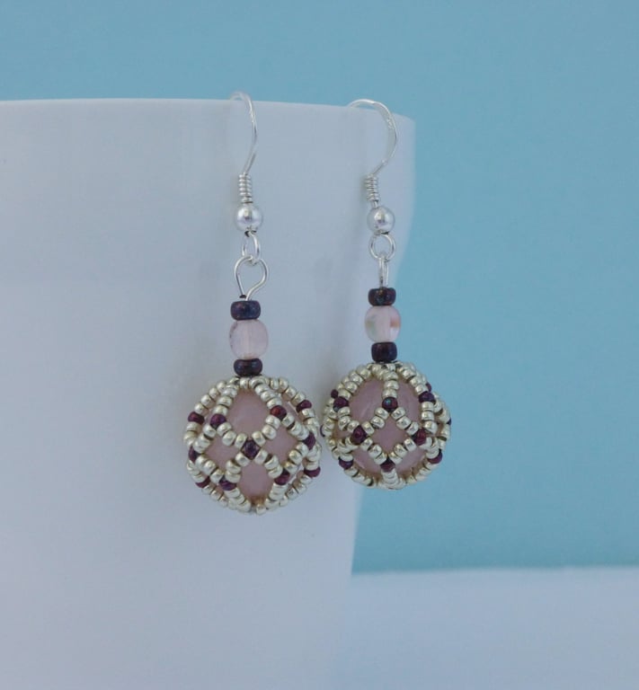 Beaded Ball Earrings with Rose Quartz 
