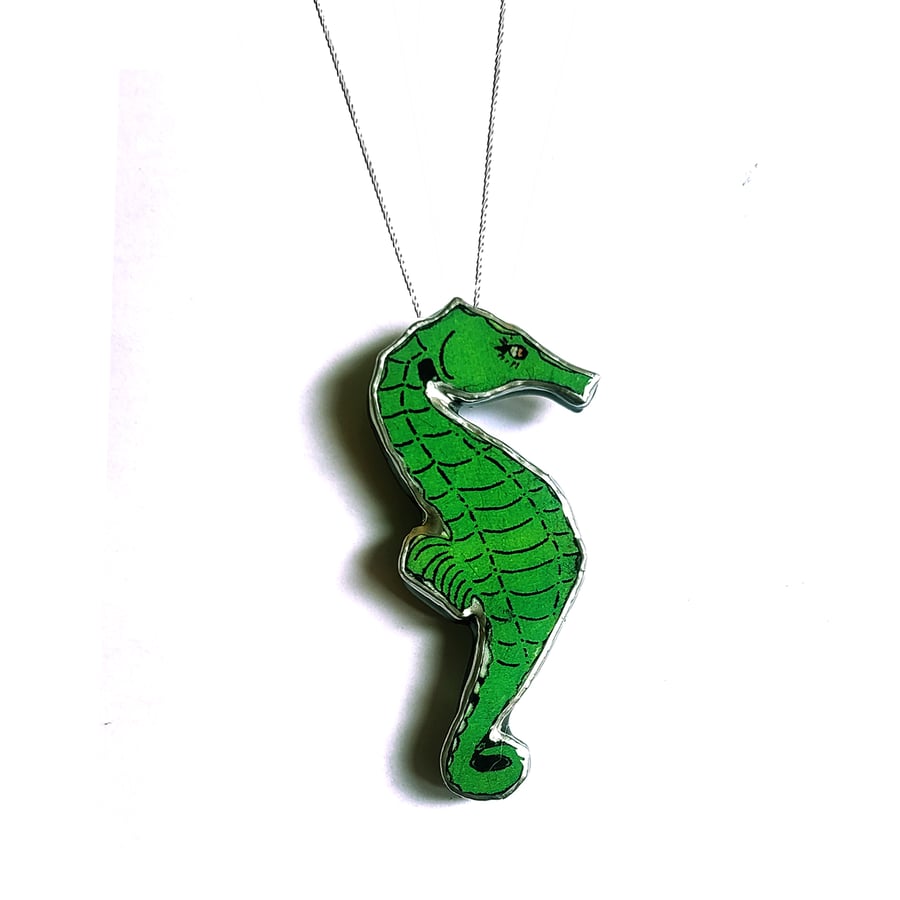 Wonderful Whimsical  Green or Turquoise Seahorse Resin Necklace by EllyMental