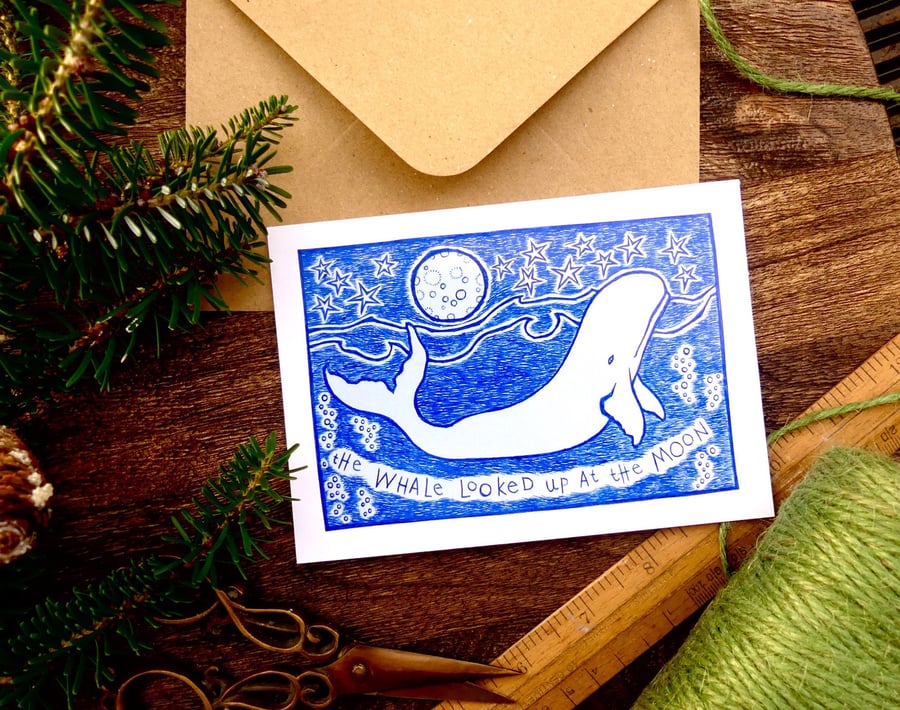 Whale and Moon Card - READY TO SHIP