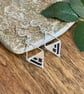 Lightweight geometric beadwork earrings in silver, black and deep raspberry  - Image 5