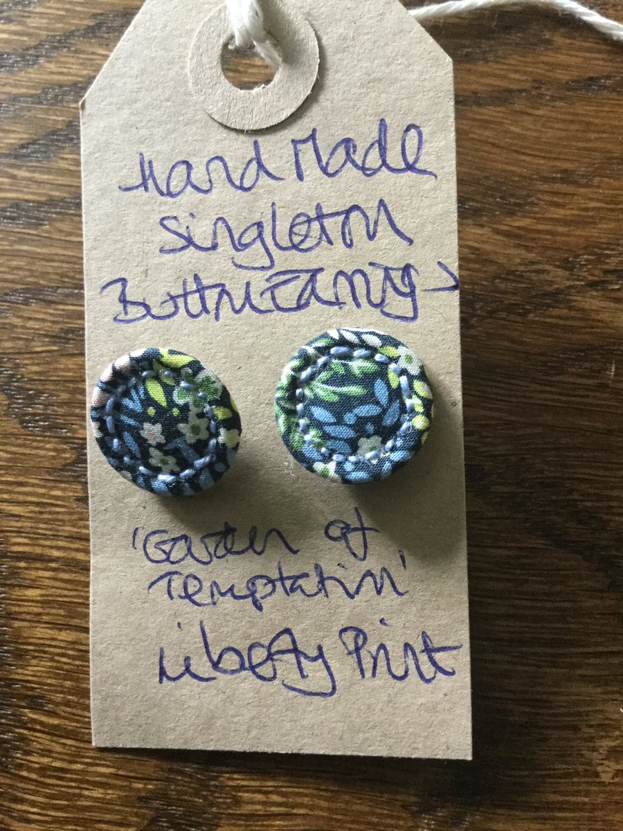 Dorset Button Earrings, Singletons with Liberty ‘Garden of Temptation’, Blue