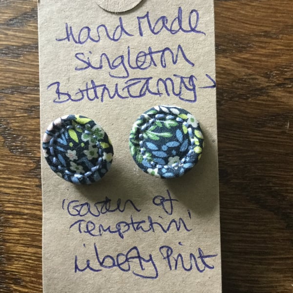 Dorset Button Earrings, Singletons with Liberty ‘Garden of Temptation’, Blue