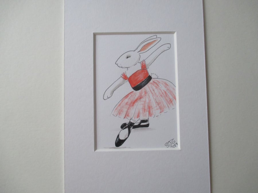ACEO Bunny Rabbit Ballerina Ballet Dancing Bunny Rabbit Original Painting Degas