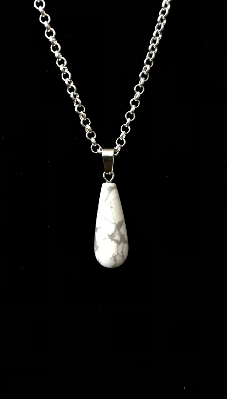 White Howlite Drop Pendant - Silver Chain - Gift Boxed