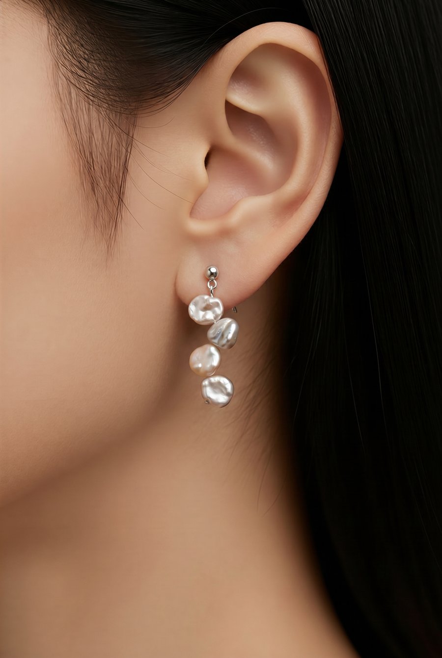 Keshi Freshwater Pearl Earrings in Sterling Silver