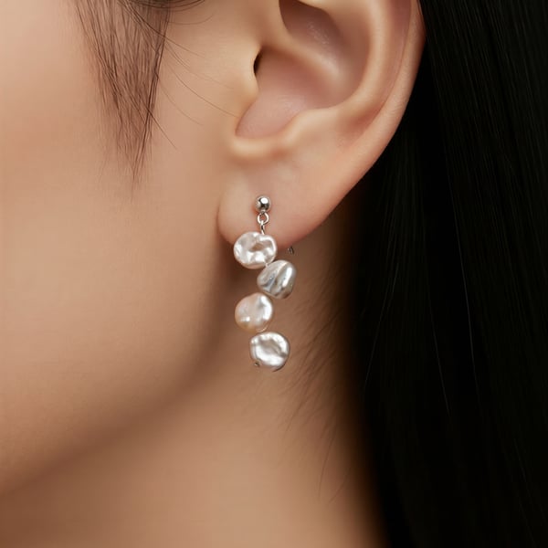 Keshi Freshwater Pearl Earrings in Sterling Silver