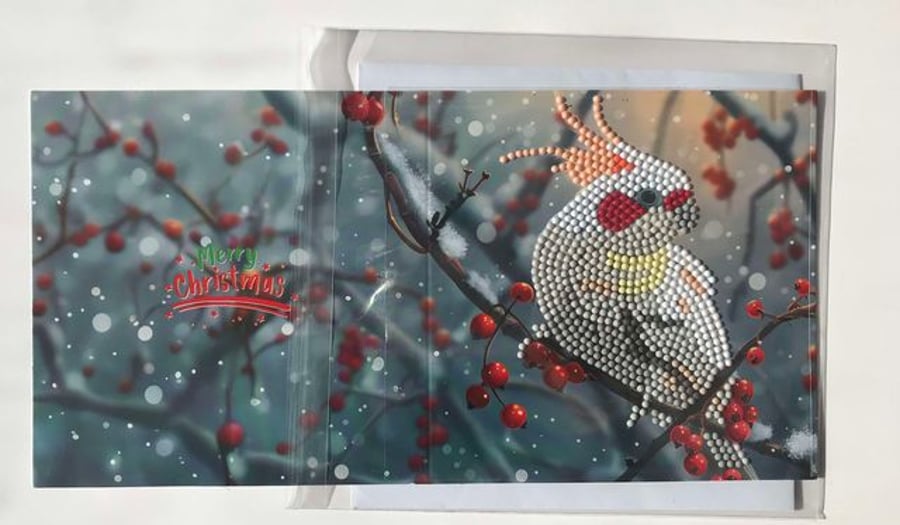  Christmas Diamond Art Card white parrot