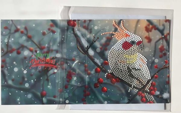  Christmas Diamond Art Card white parrot