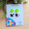 Cow Print and Neon Green Circle Earrings 