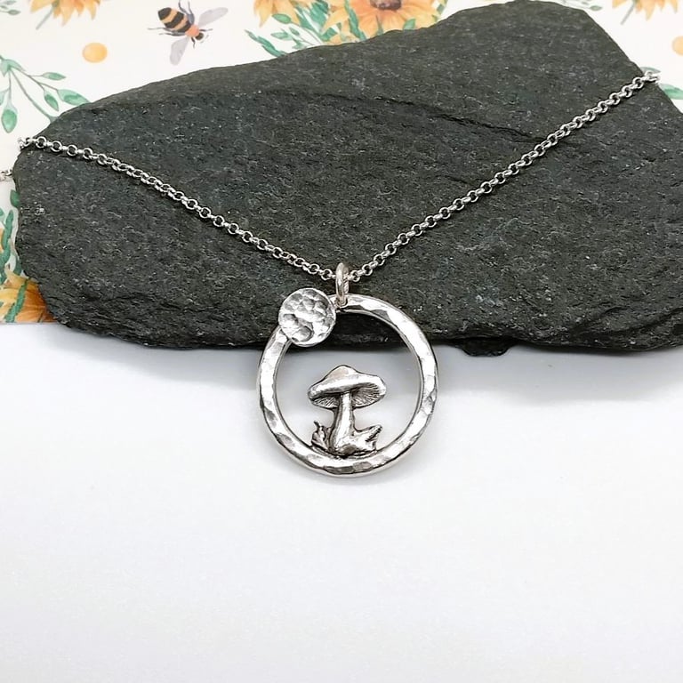 Mushroom necklace sterling silver handmade ref 3