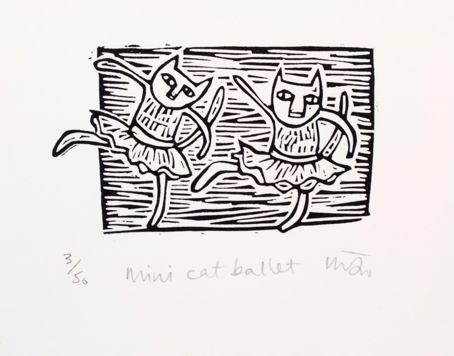 Lino print - Mini Cat Ballet