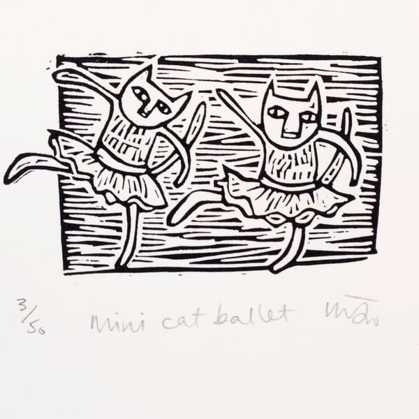 Lino print - Mini Cat Ballet