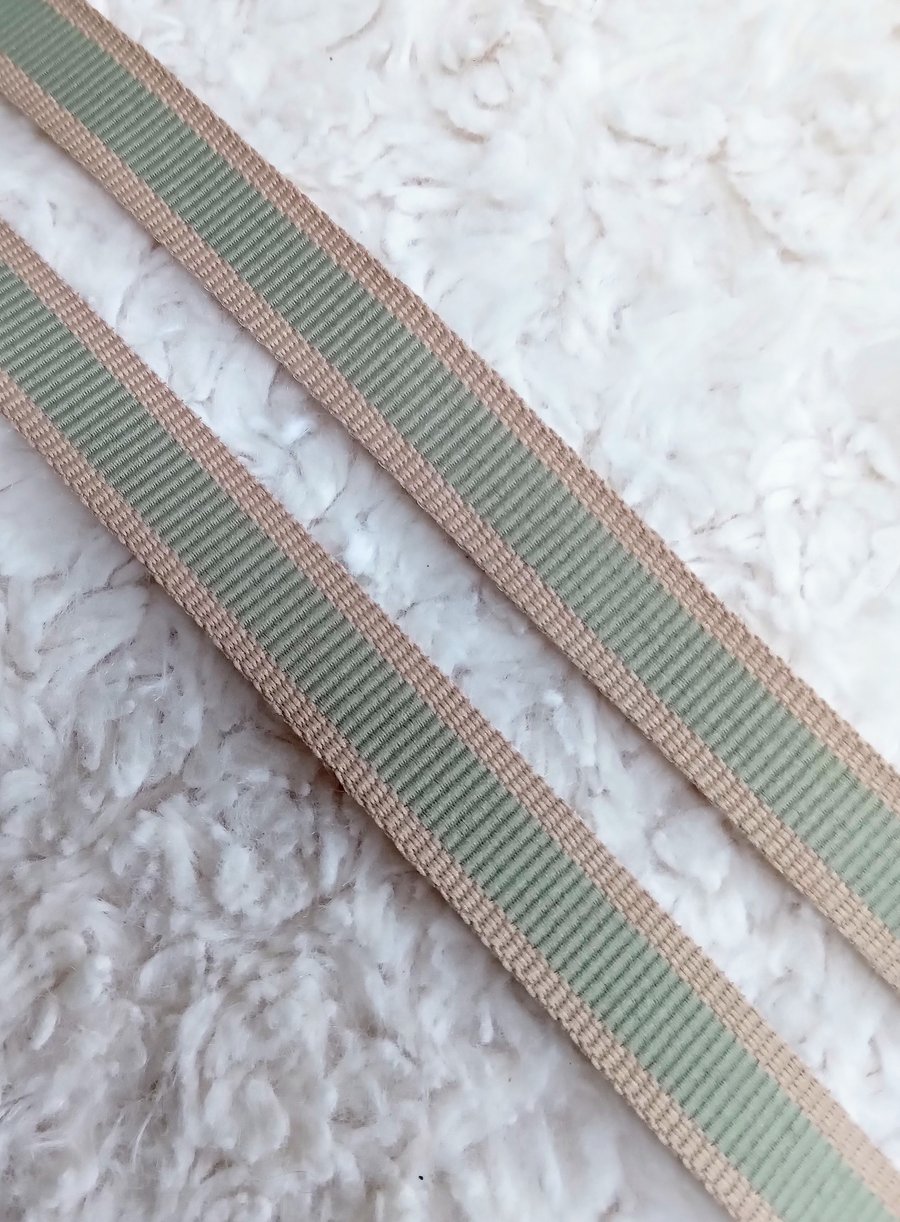 1 m teal and beige woven GROSGRAIN 15mm wide ribbon for crafting and sewing