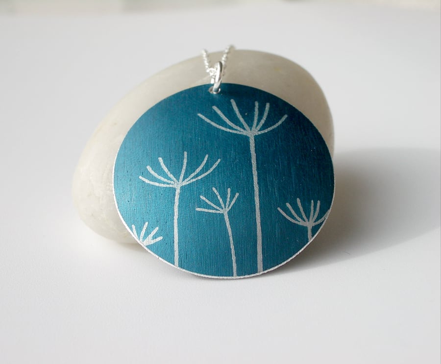 Dandelion pendant necklace in dark teal 