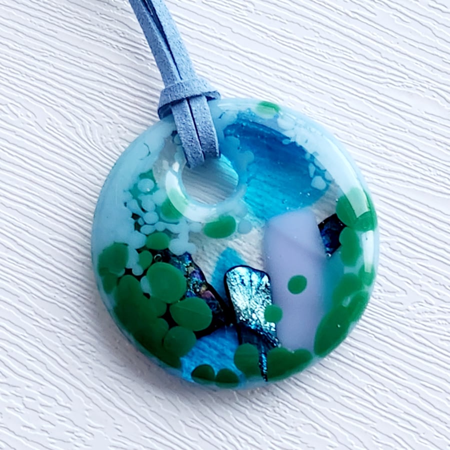 Fused Glass Pendant on Soft Suede