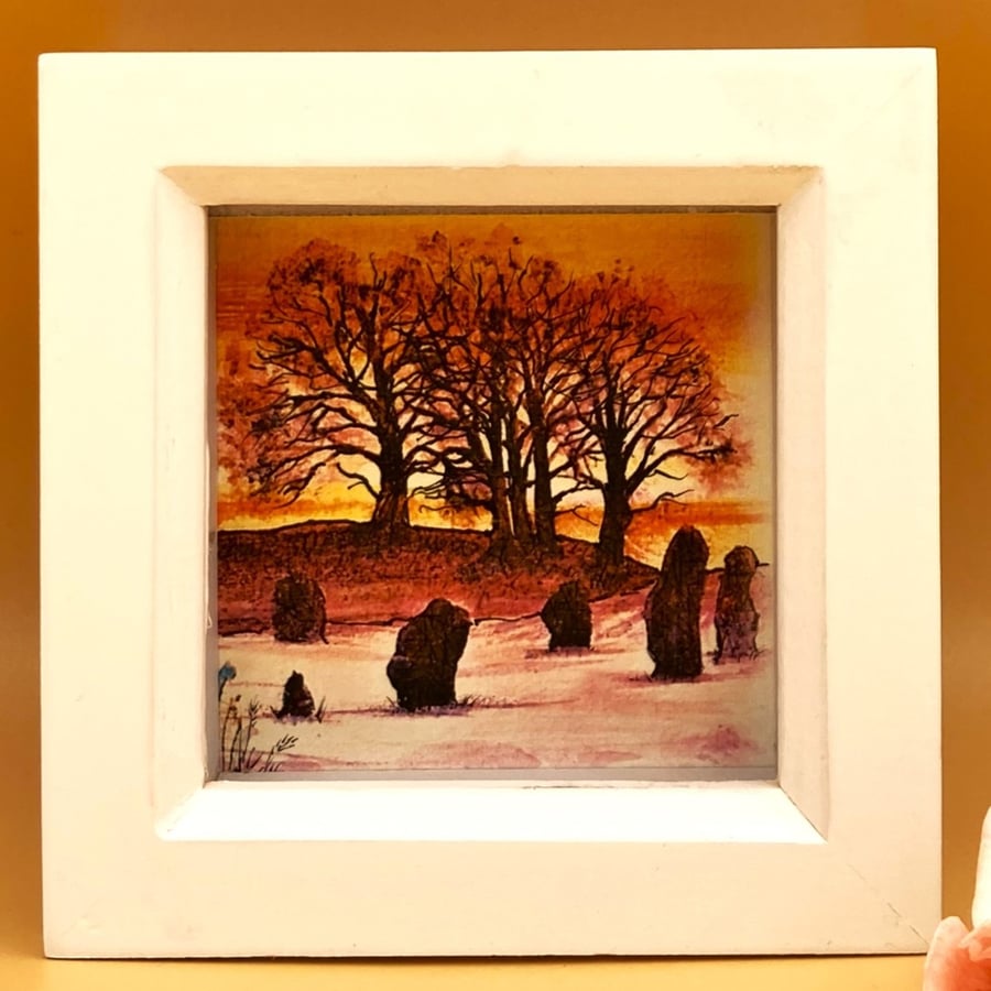 Avebury Standing Stones, signed print with hand applied ink detail, box framed. 