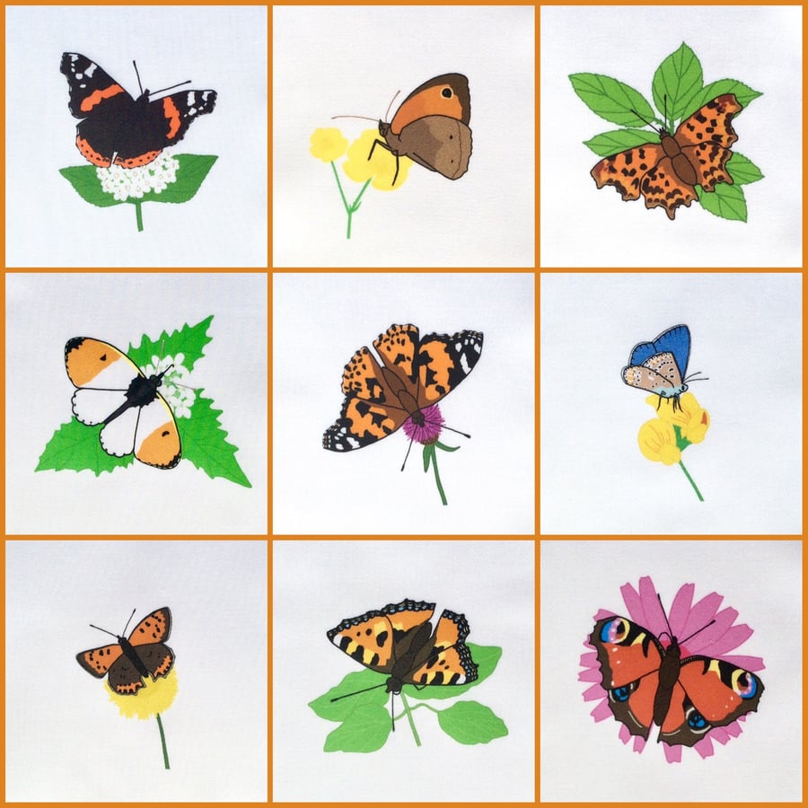 Garden butterflies fabric strip - organic sateen