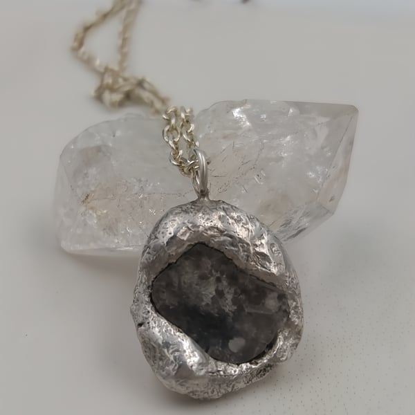 Sterling Silver Molten Diamond Slice Pendant, Raw Diamond Necklace